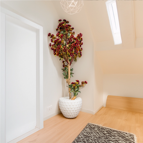 Luma white stone 16 inch with maroon blossom tree
