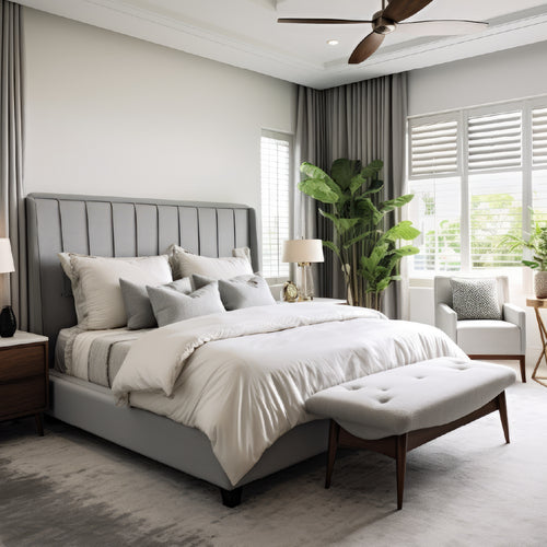 Upholstered Queen Bed with Channel-Stitched Headboard