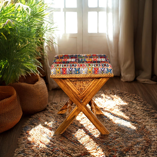 Wooden Swati muticolor ottoman stool