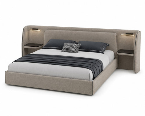Modern Upholstered Bed with Integrated Nightstands