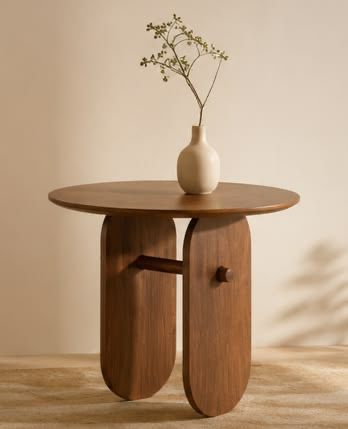 Sculptural Wooden Pedestal Table