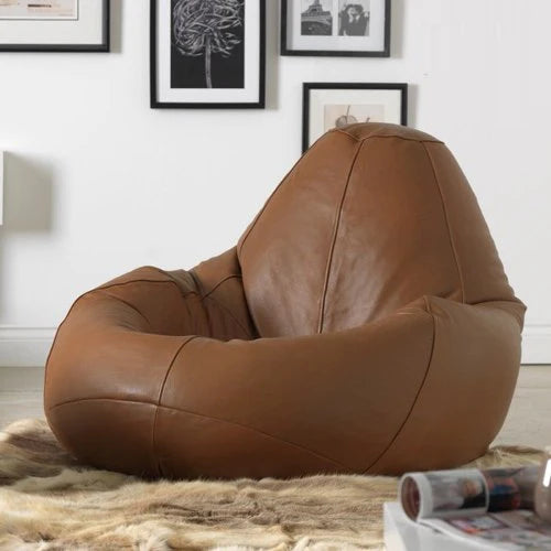 Comfy Executive Leather Bean Bag Sofa with Stool Light Brown
