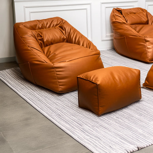 SofaSac Leather Bean Bag with FREE Foot Rest Brown {U22}