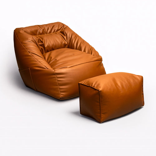 SofaSac Leather Bean Bag with FREE Foot Rest Brown {U22}
