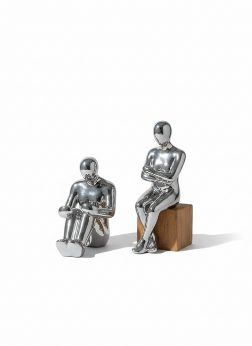 Silver Reading Men Statue (set of two)