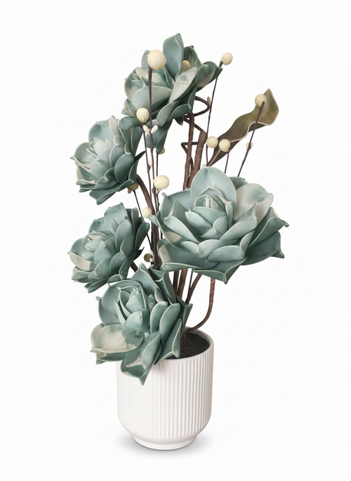 Green And White Flower Pot