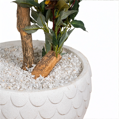 Luma white stone 16 inch with maroon blossom tree