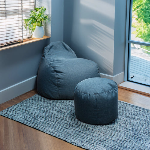 Nature's Nest Jute Bean Bag with Free Foot Stool Blue