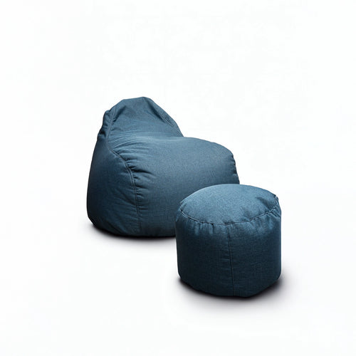 Nature's Nest Jute Bean Bag with Free Foot Stool Blue