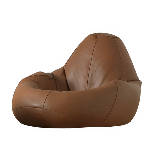 Comfy Executive Leather Bean Bag Sofa with Stool Light Brown